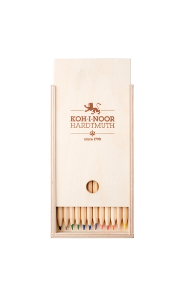 Dřevěný penálek (12 ks, Šestihranný, Tampoprint, Natur - přírodní)